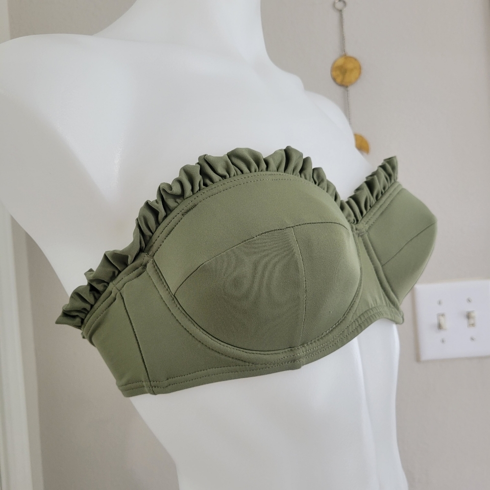 MICHAEL Michael Kors Bikini Top Olive Green Ruffle Small NWOT - Picture 9 of 15